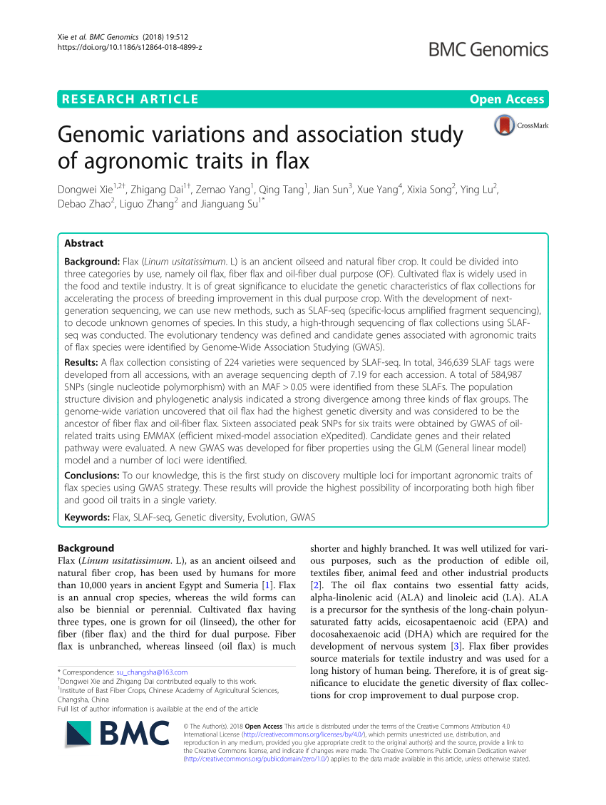 PDF) Genomic variations and association study of agronomic traits 