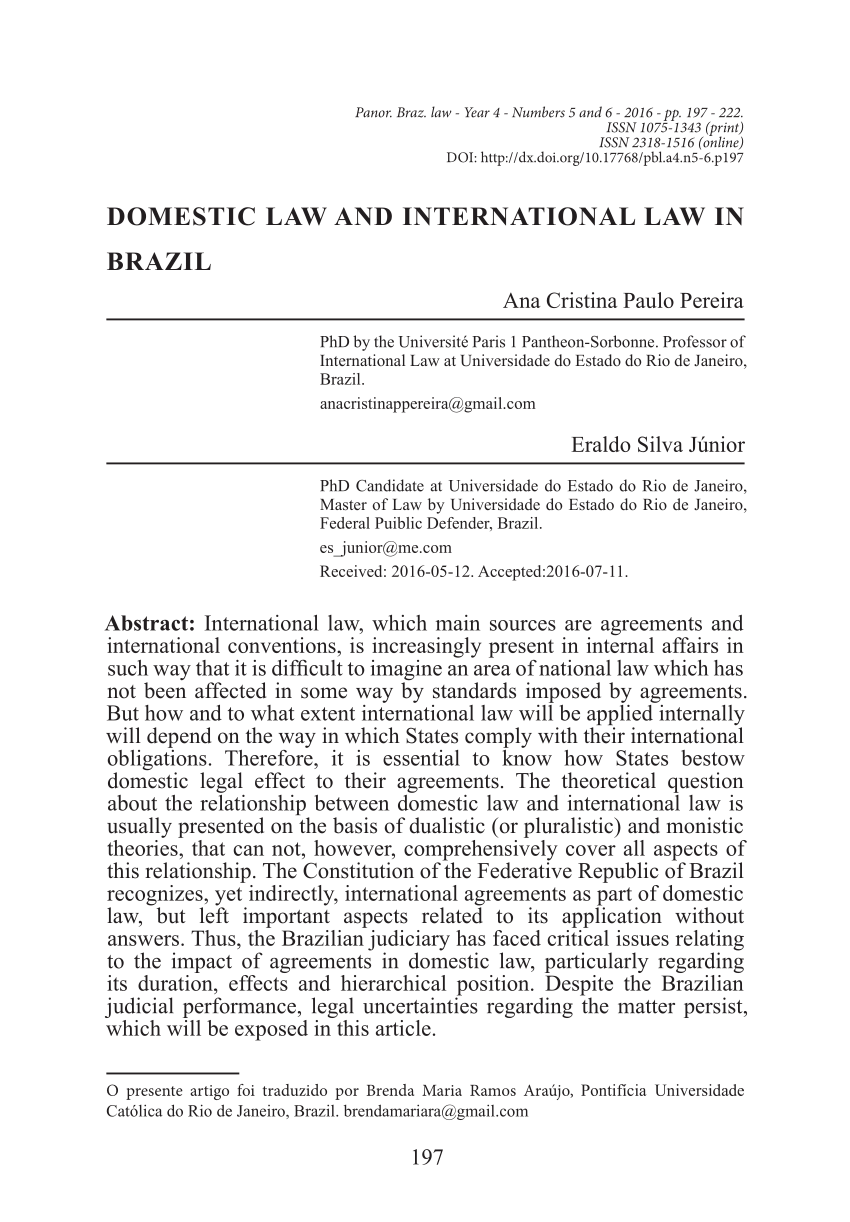PDF) DOMESTIC LAW AND INTERNATIONAL LAW IN BRAZIL