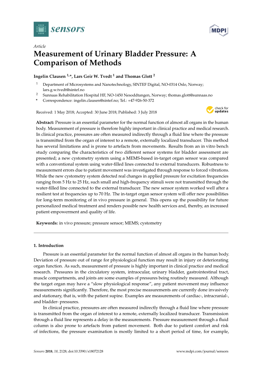 (PDF) Measurement of Urinary Bladder Pressure A Comparison of Methods