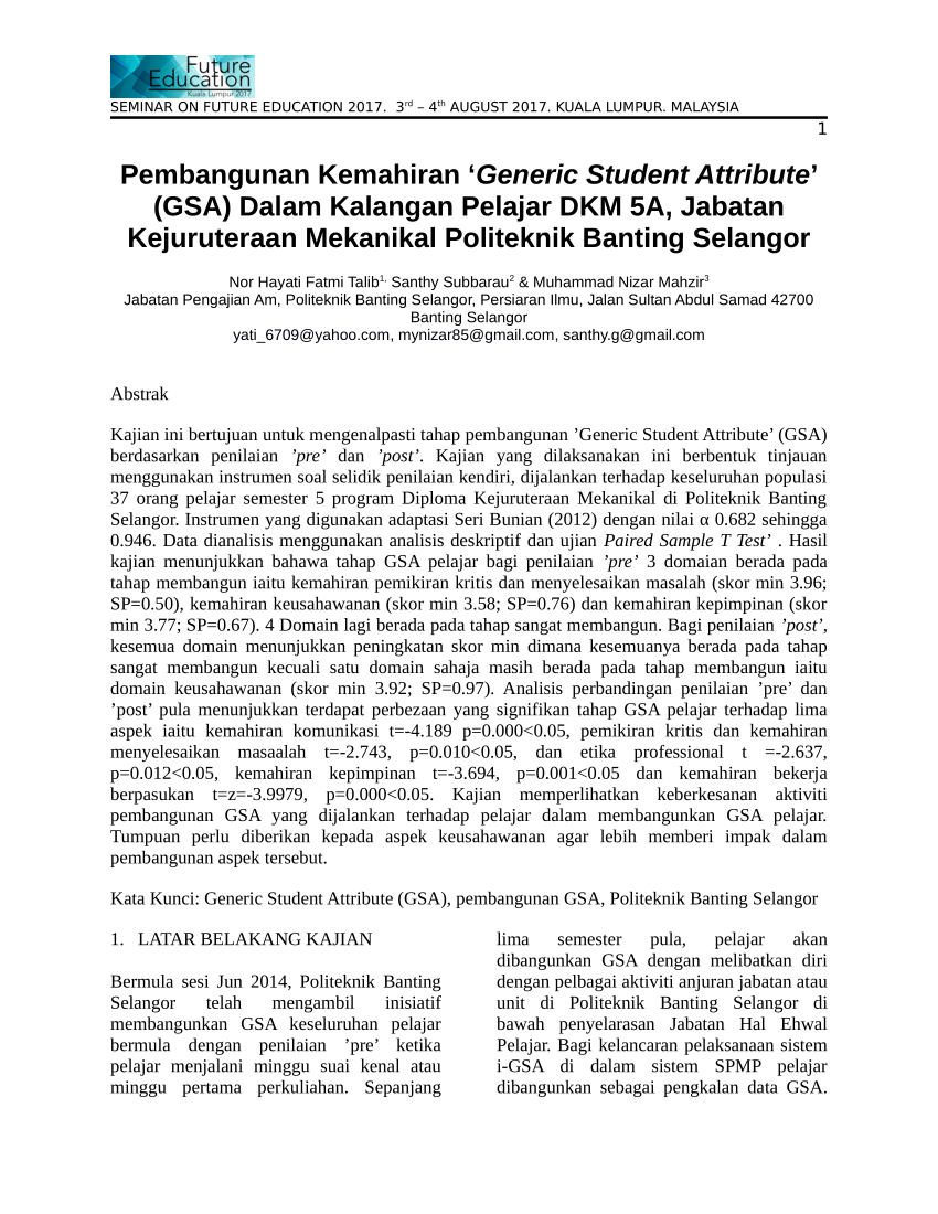 PDF) Pembangunan Kemahiran 'Generic Student Attribute' (GSA) dalam 