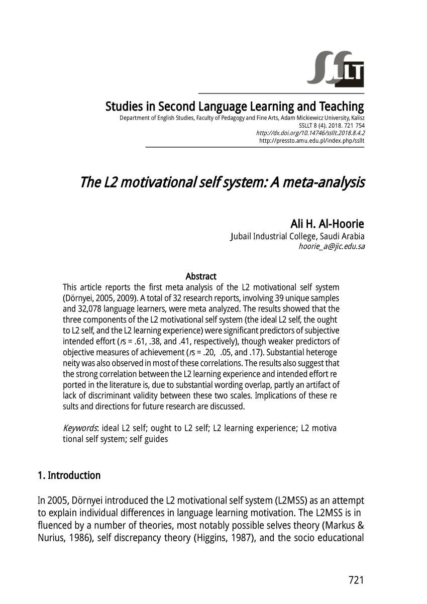 Pdf The L2 Motivational Self System A Meta Analysis