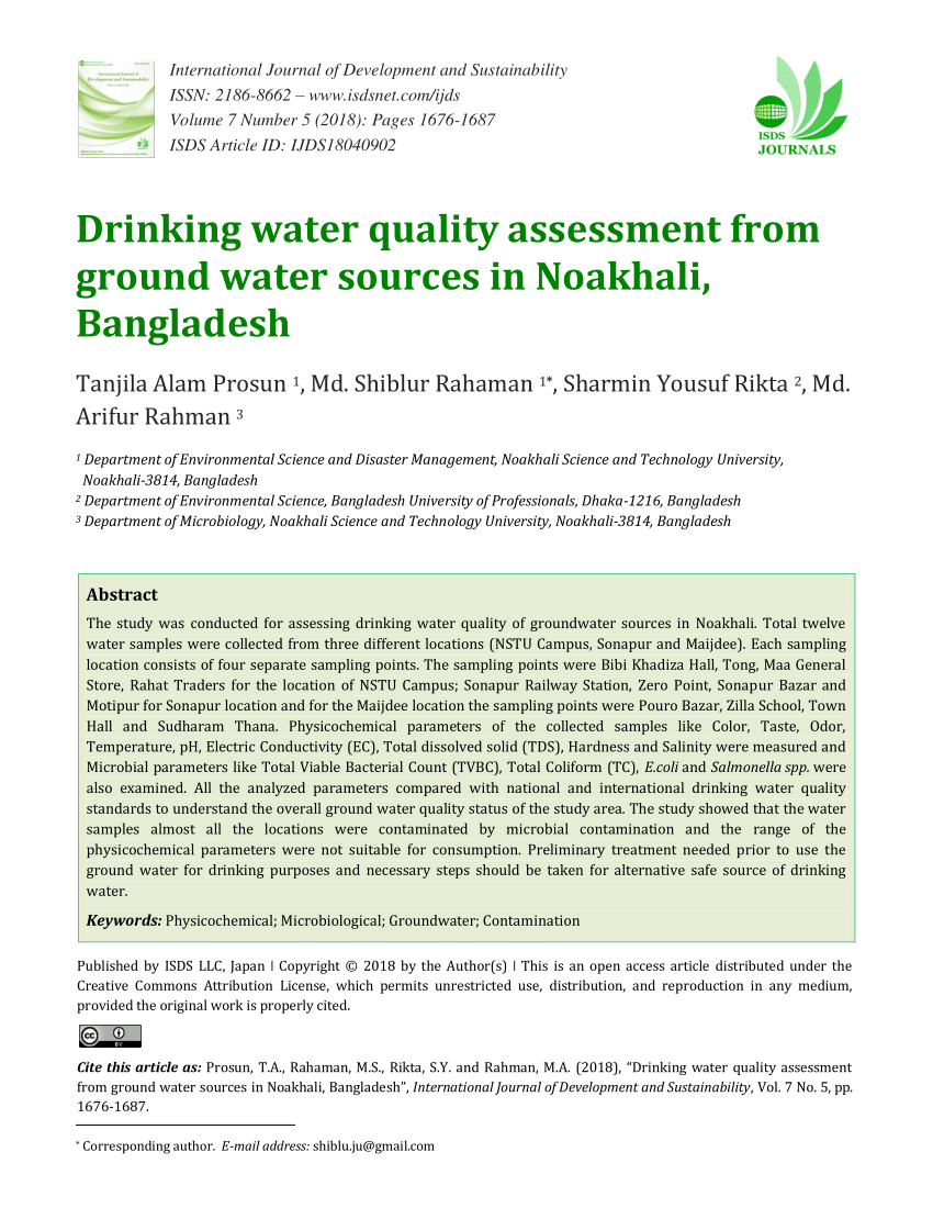research papers on drinking water quality