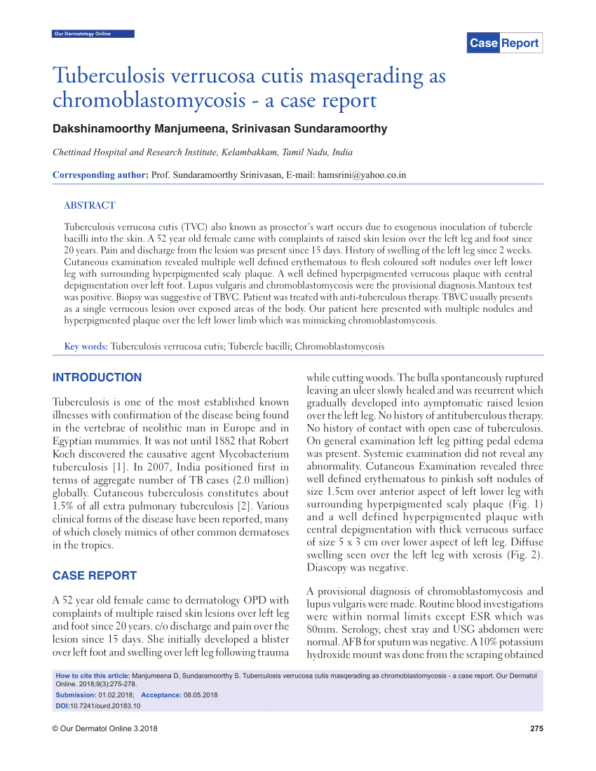 (PDF) Tuberculosis verrucosa cutis masqerading as chromoblastomycosis