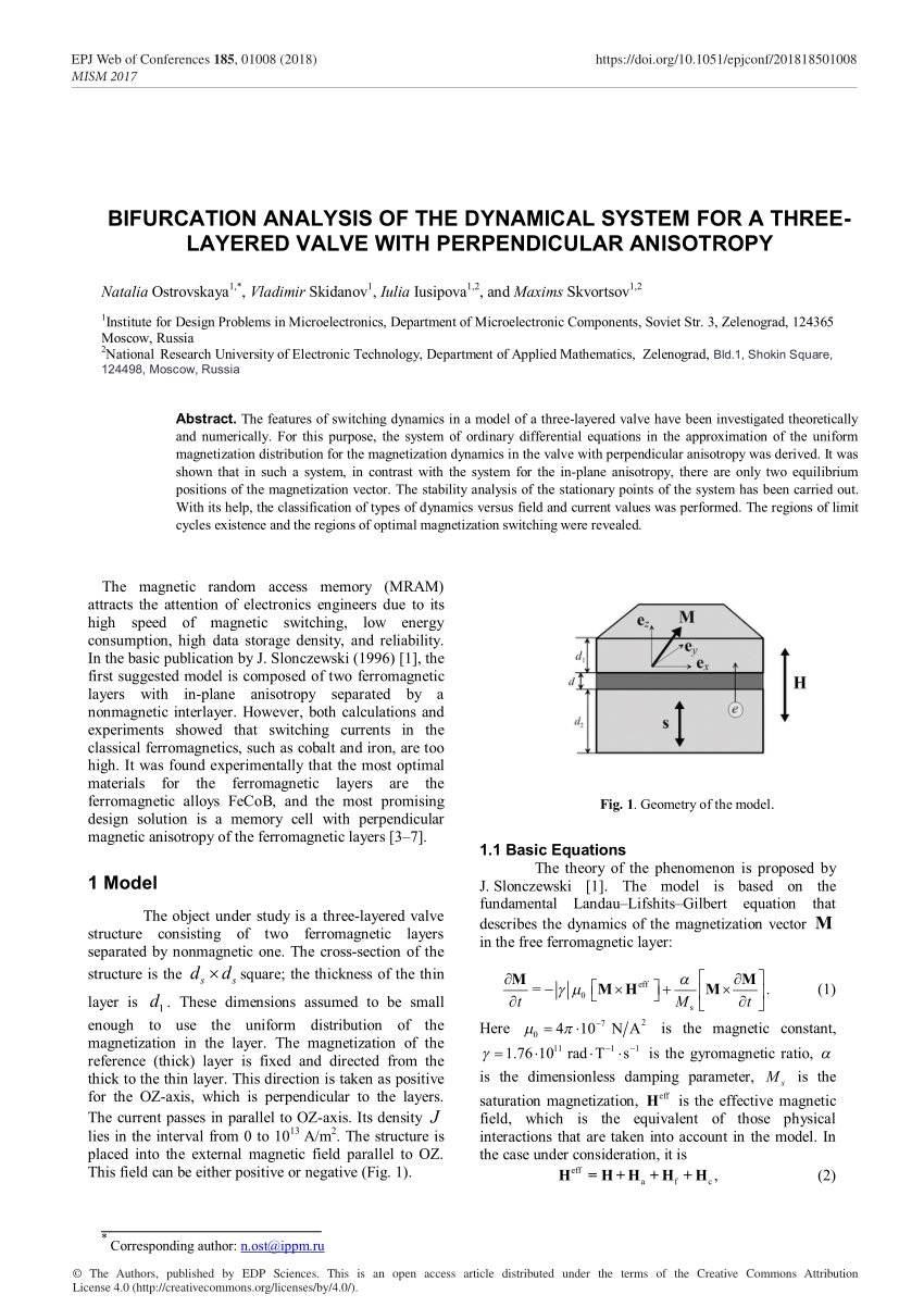 Pdf Bifurcation Analysis Of The Dynamical System For A Threelayered Valve With Perpendicular Anisotropy