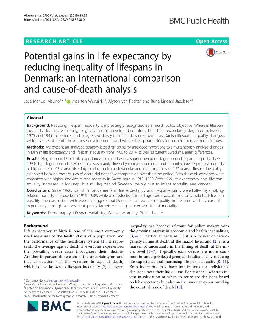 Pdf Potential Gains In Life Expectancy By Reducing Inequality Of Lifespans In Denmark An International Comparison And Cause Of Death Analysis