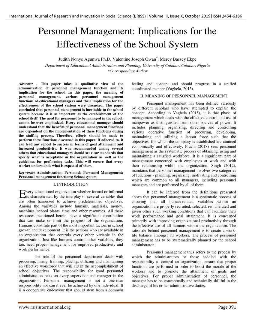 (PDF) Personnel Management Implications for the Effectiveness of the