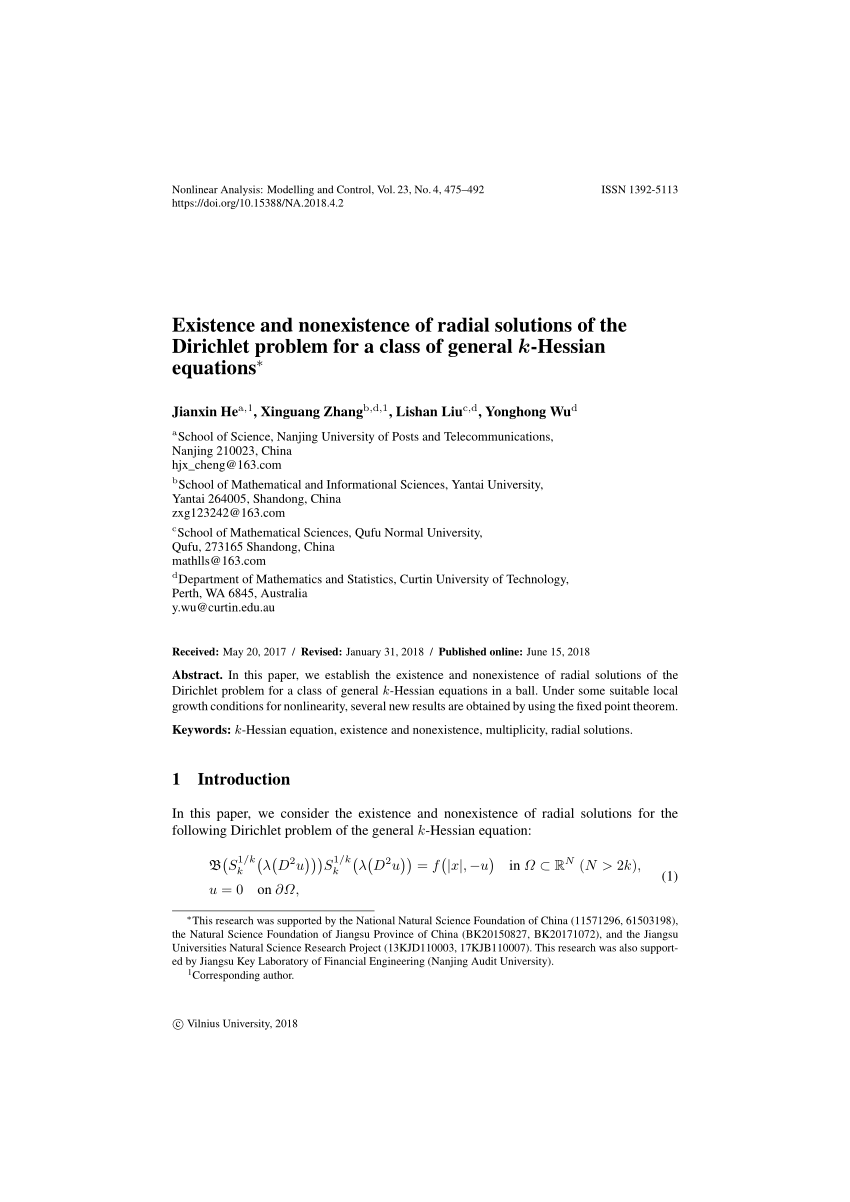 Pdf Existence And Nonexistence Of Radial Solutions Of The Dirichlet Problem For A Class Of General K Hessian Equations
