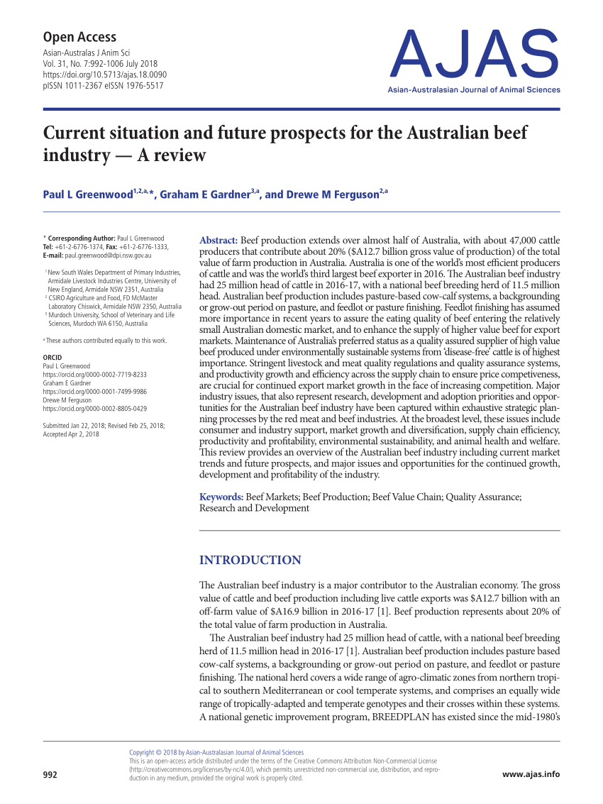 PDF) Current situation and future prospects for the Australian beef  industry — A review