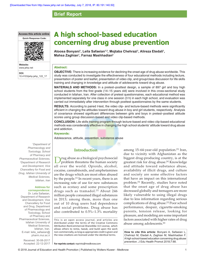 write a report on drug abuse in secondary schools