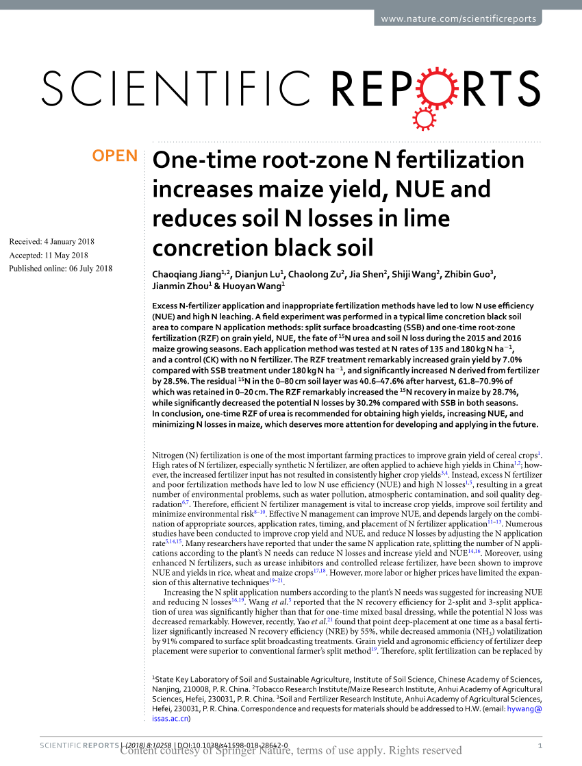 PDF) One-time root-zone N fertilization increases maize yield, NUE 