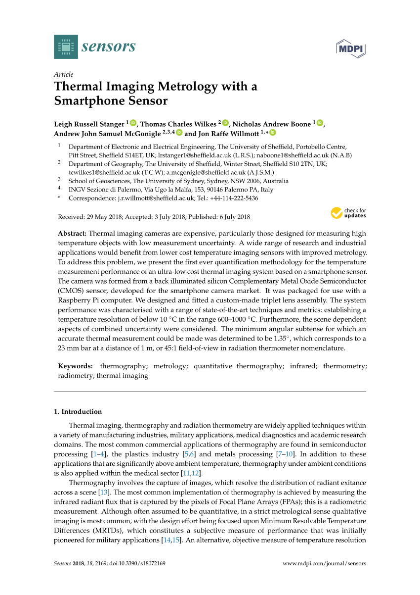 Pdf Thermal Imaging Metrology With A Smartphone Sensor