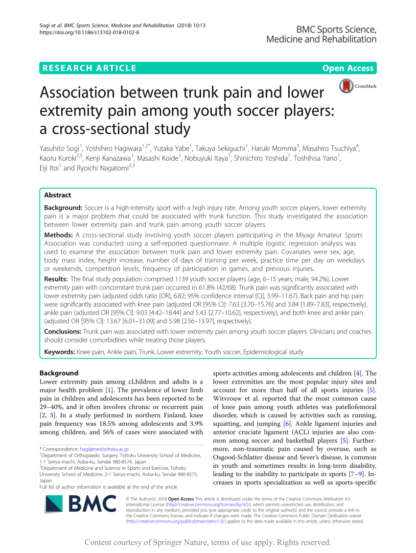 PDF) Association between trunk pain and lower extremity pain among youth soccer players A cross-sectional study