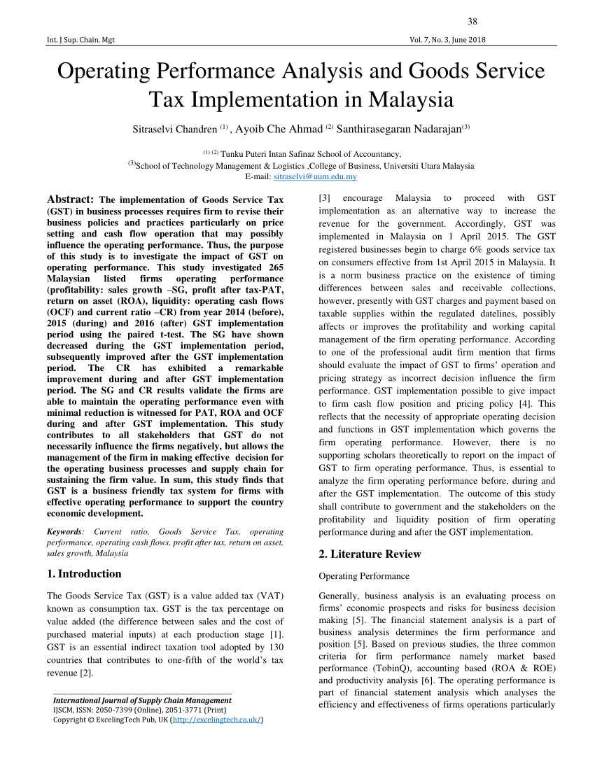 PDF) Operating performance analysis and goods service tax 