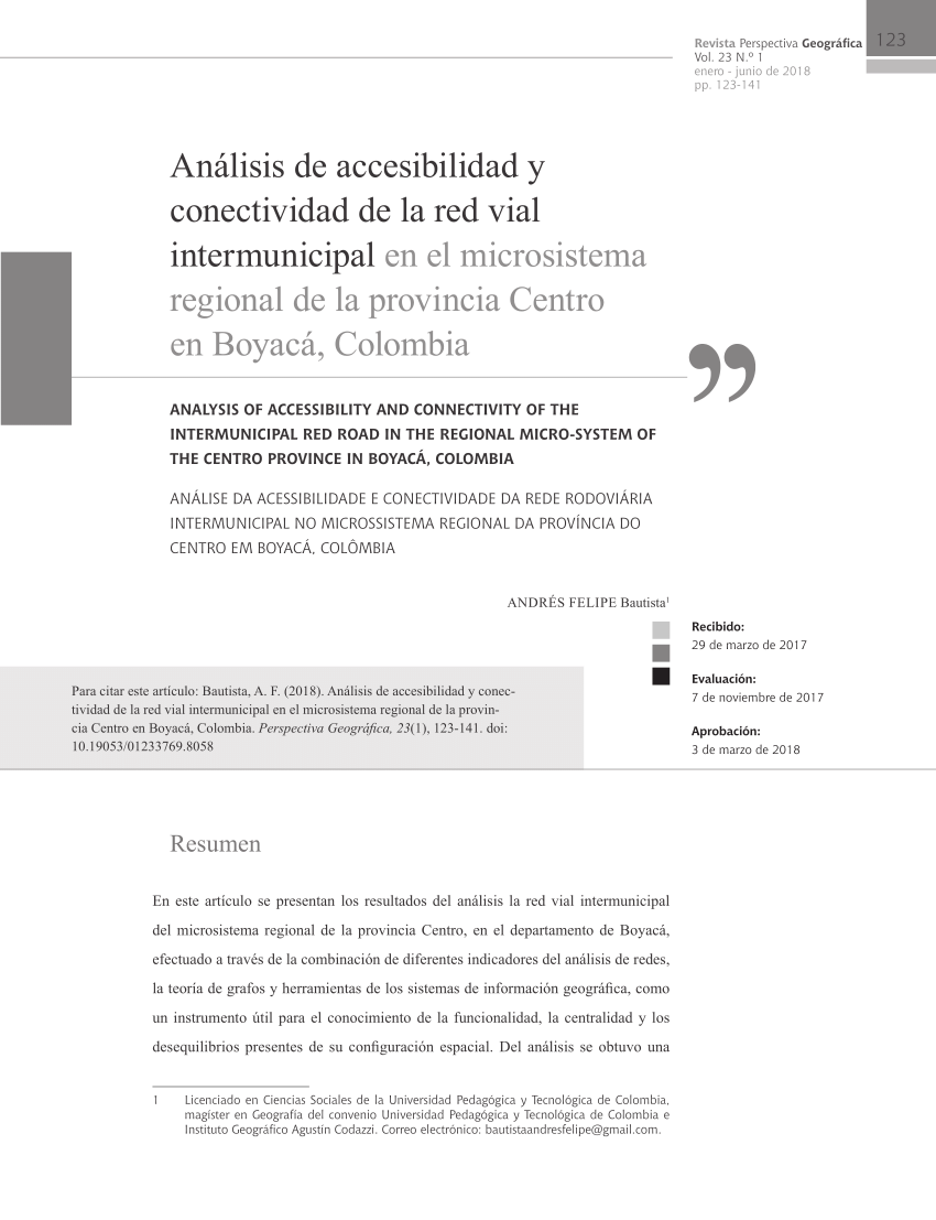 Pdf Análisis De Accesibilidad Y Conectividad De La Red Vial Intermunicipal En El Micro Sistema 4644