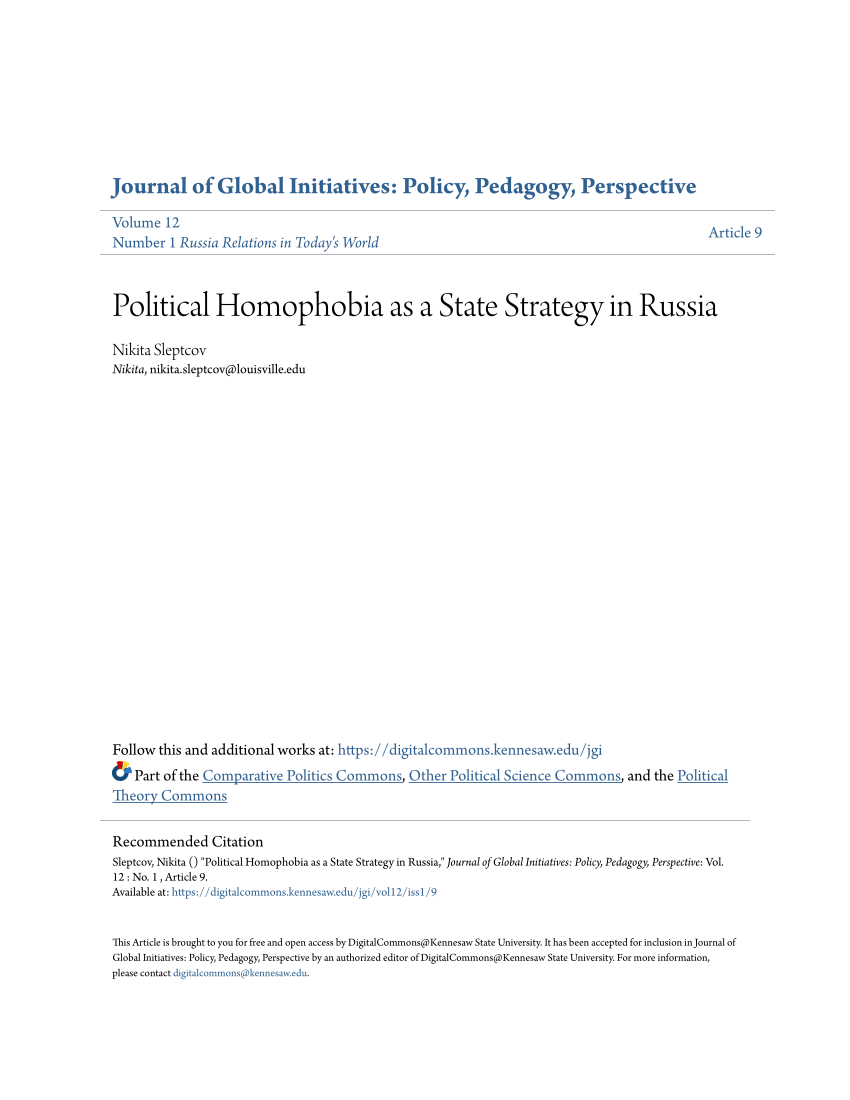 Pdf Political Homophobia As A State Strategy In Russia