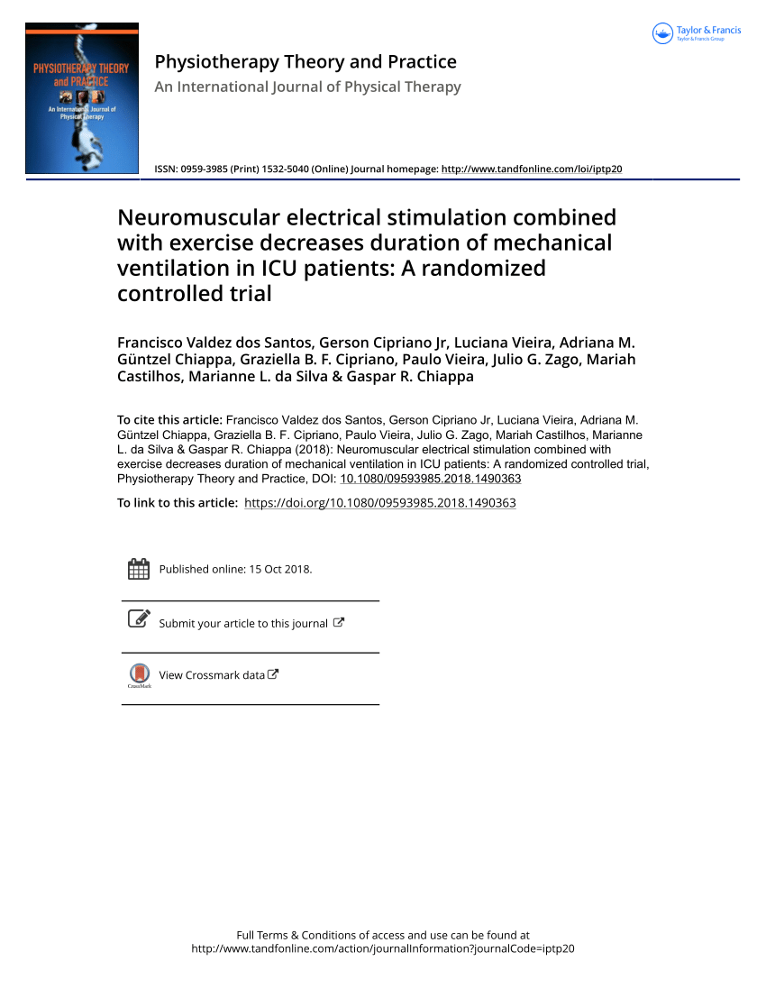 Effect of neuromuscular electrical stimulation combined with early  rehabilitation therapy on mechanically ventilated patients: a prospective  randomized controlled study, BMC Pulmonary Medicine