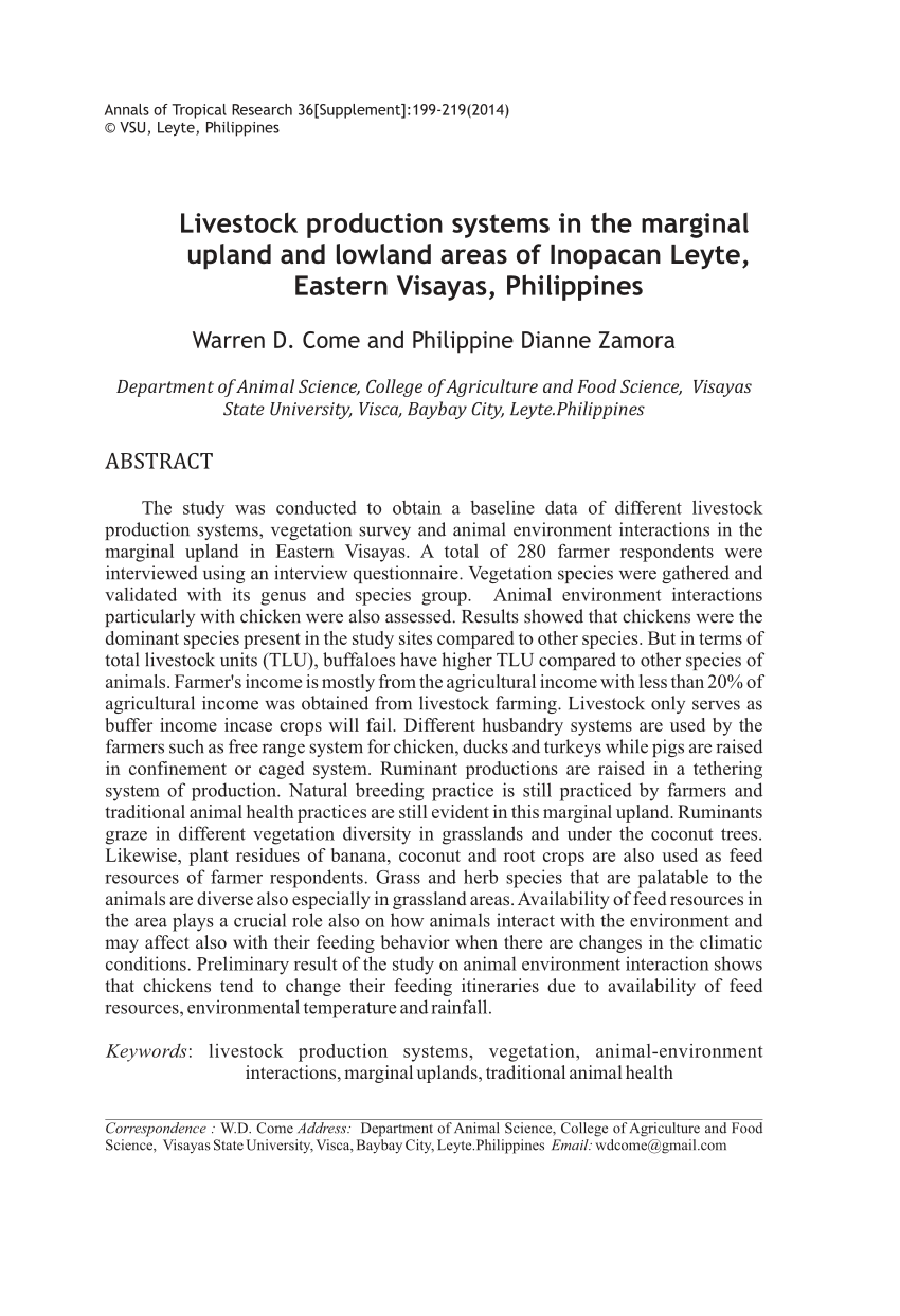 PDF) Livestock production systems in the marginal upland and lowland areas  of Inopacan Leyte, Eastern Visayas, Philippines