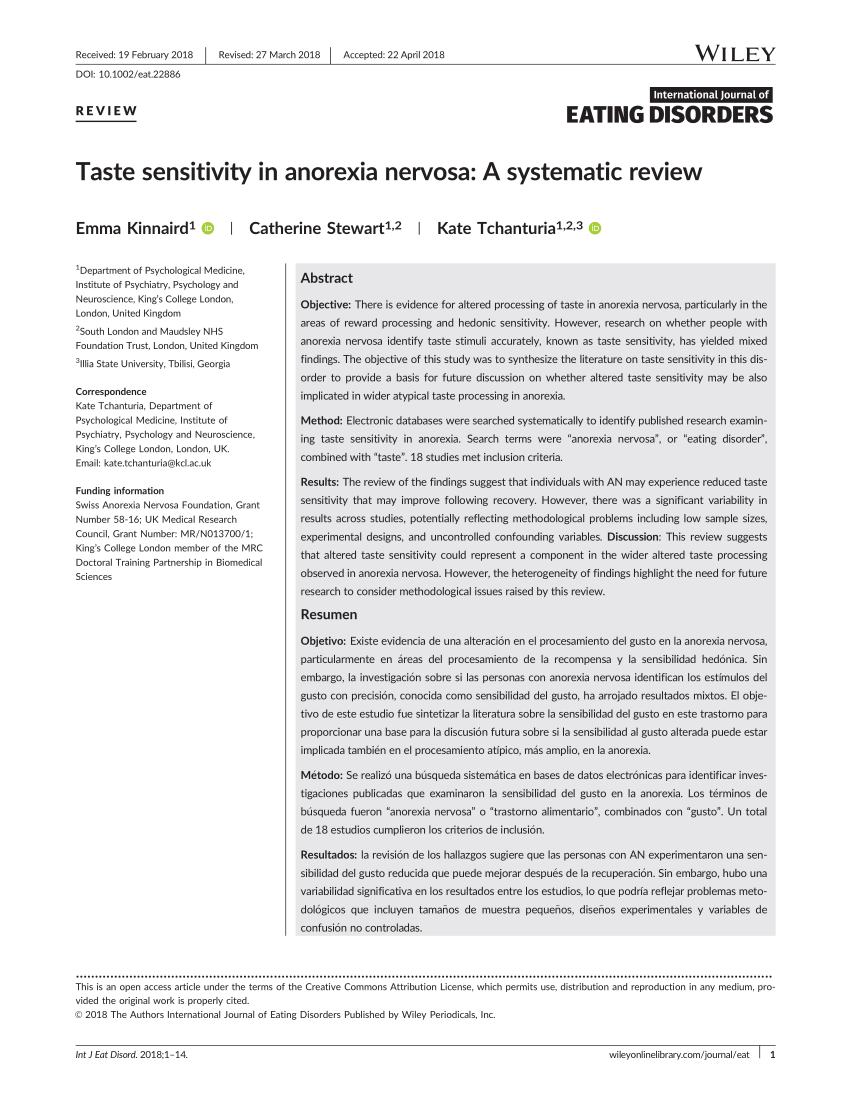PDF) Taste sensitivity in anorexia nervosa: A systematic review