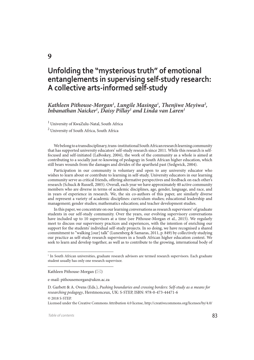 Pdf Unfolding The Mysterious Truth Of Emotional Entanglements In Supervising Self Study Research A Collective Arts Informed Self Study