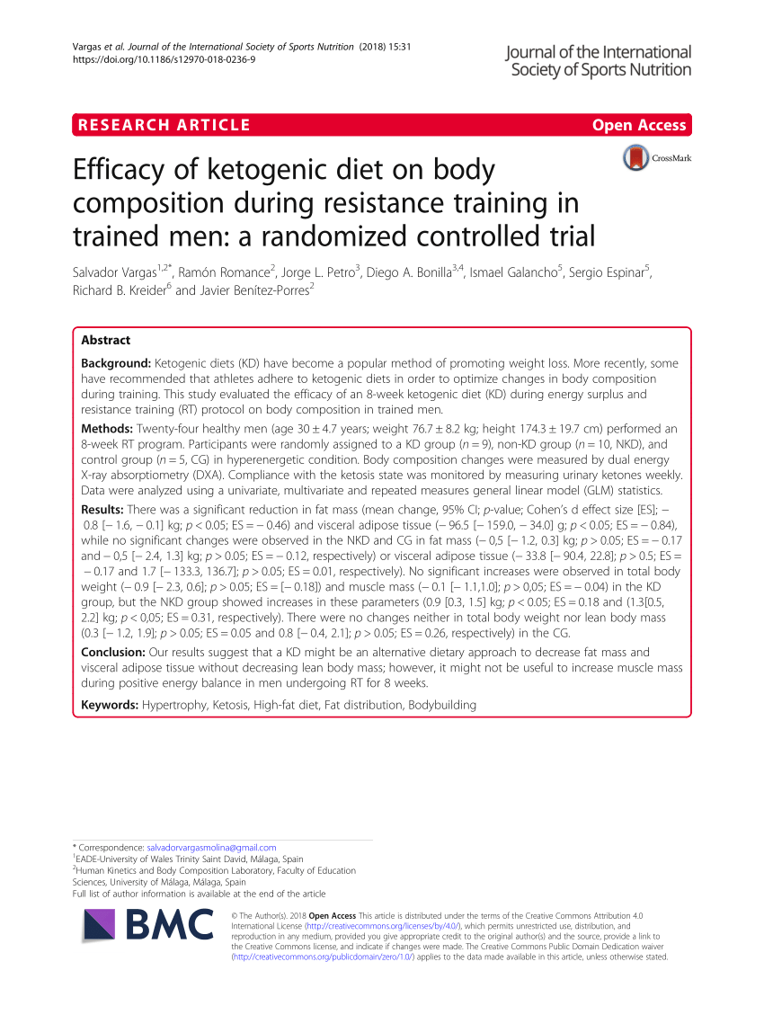 Pdf Efficacy Of Ketogenic Diet On Body Composition During Resistance Training In Trained Men A Randomized Controlled Trial