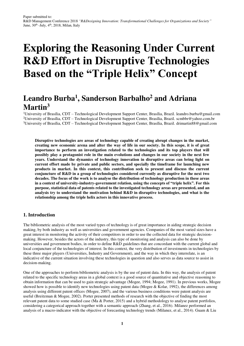 Pdf Exploring The Reasoning Under Current R D Effort In Disruptive Technologies Based On The Triple Helix Concept