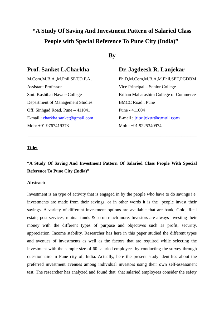research paper on investment options in india