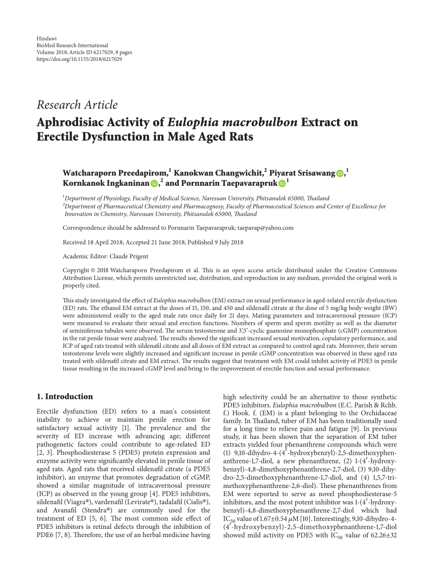 PDF Aphrodisiac Activity of Eulophia macrobulbon Extract on