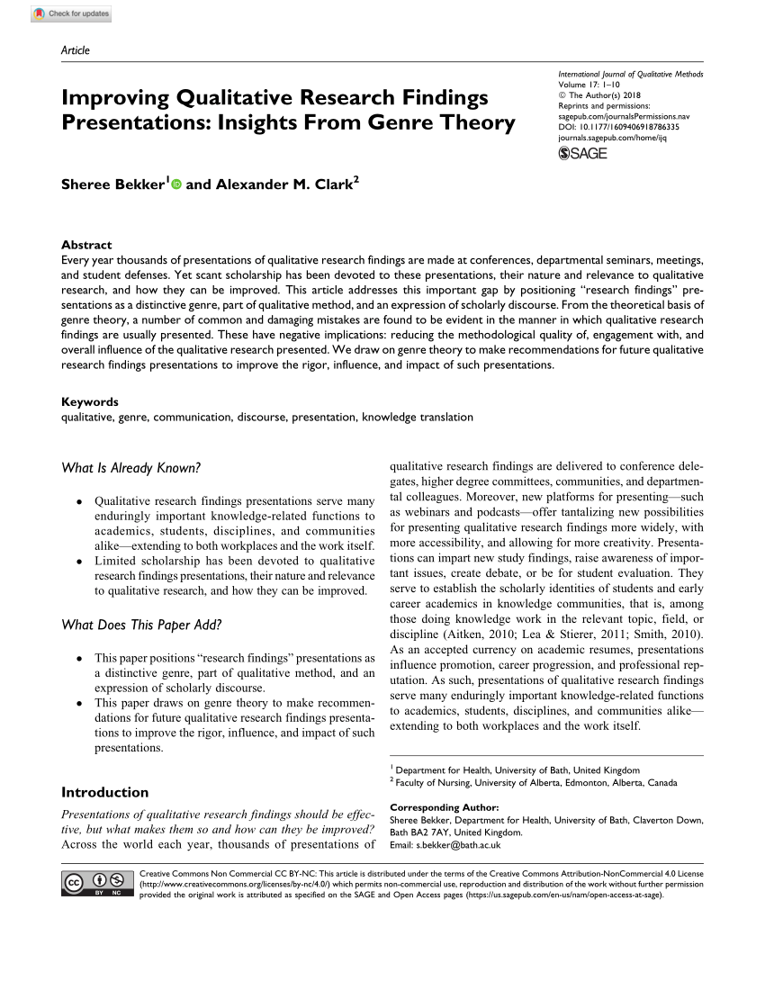 presentation of results in a research paper
