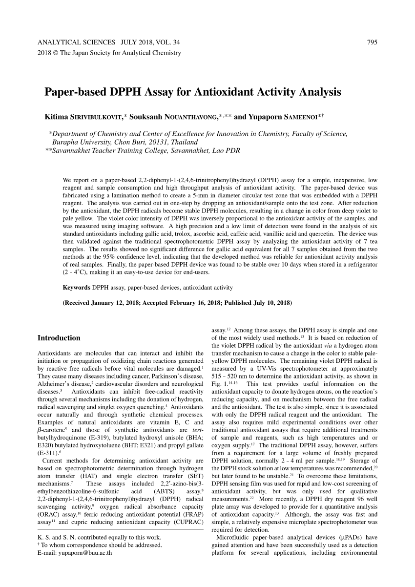 (PDF) Paperbased DPPH Assay for Antioxidant Activity Analysis