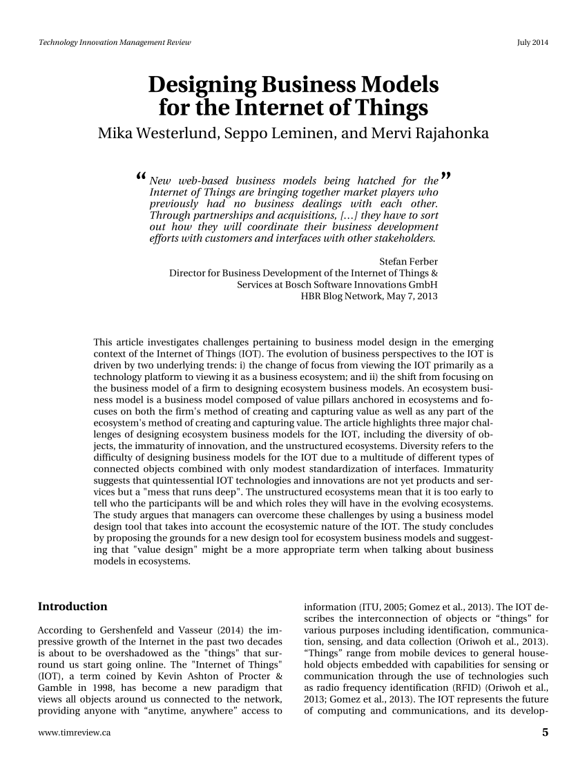 PDF) Designing Business Models for the Internet of Things