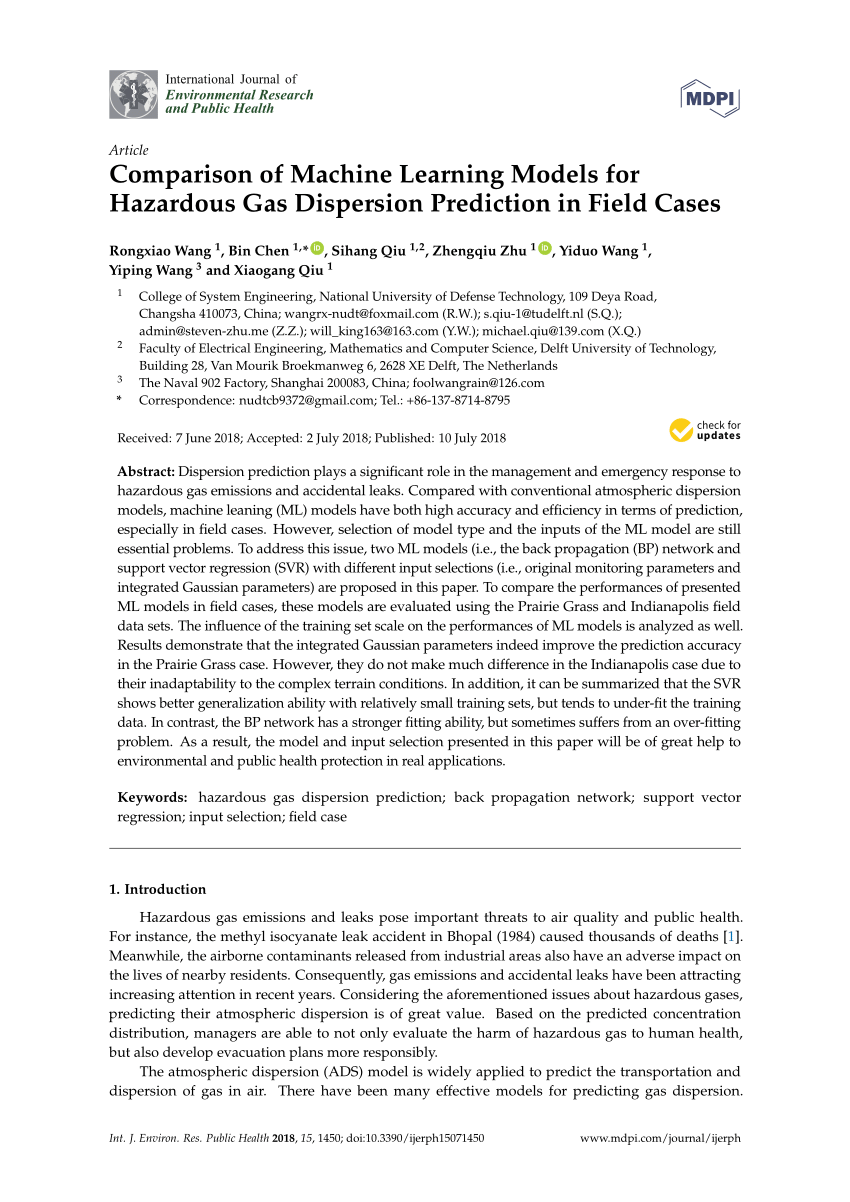 PDF) Comparison of Machine Learning Models for Hazardous Gas 