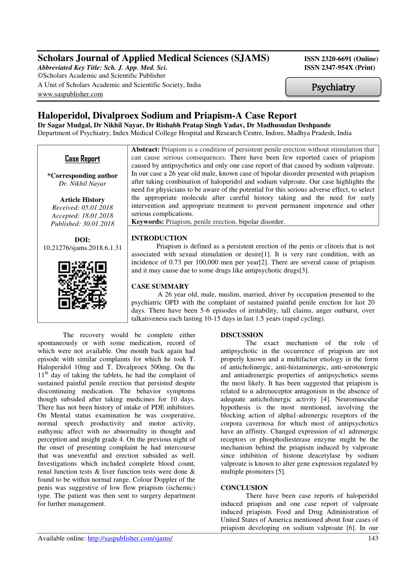 PDF Haloperidol Divalproex sodium and priapism a case report