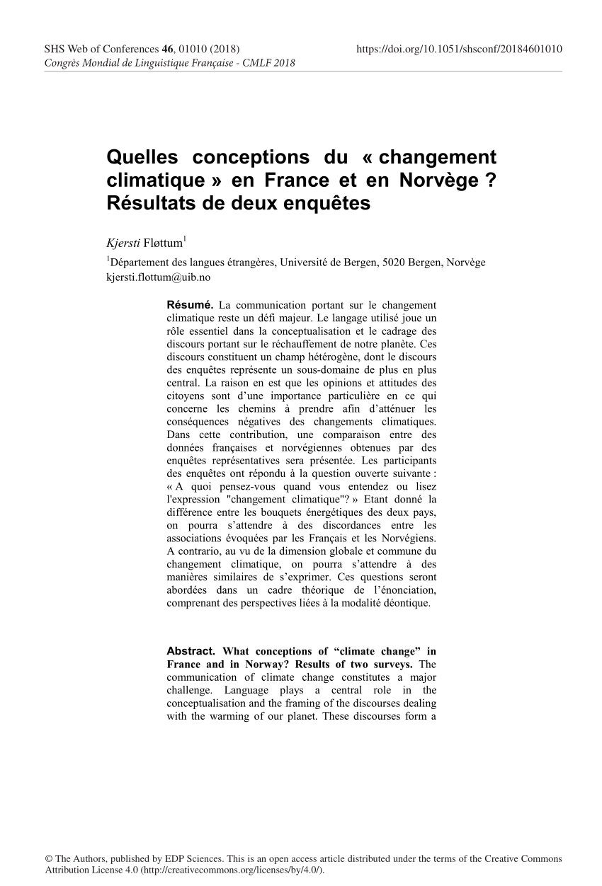 Pdf Quelles Conceptions Du Changement Climatique En France Et En Norvege Resultats De Deux Enquetes