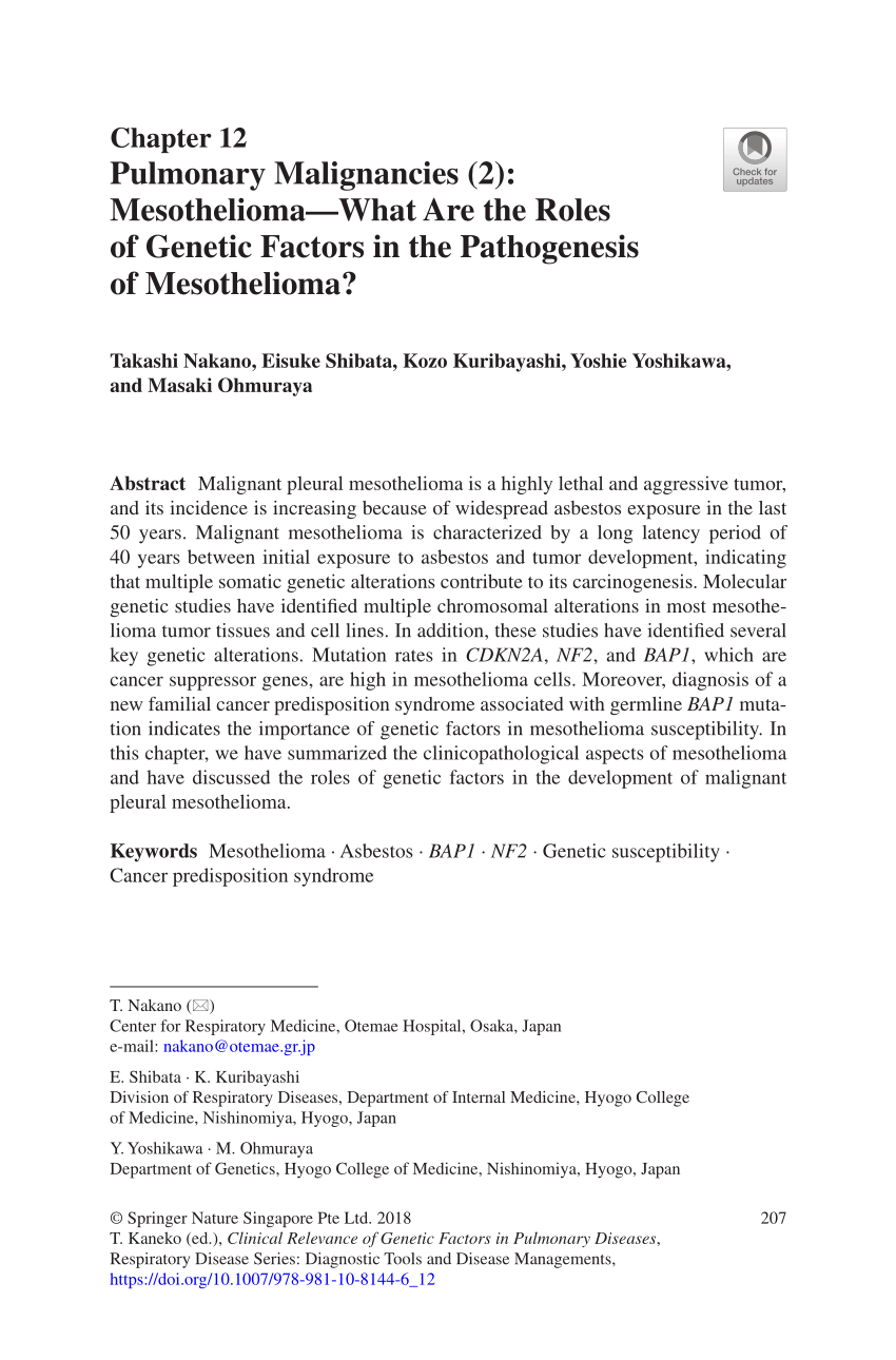 (PDF) Pulmonary Malignancies (2): Mesothelioma—What Are ...