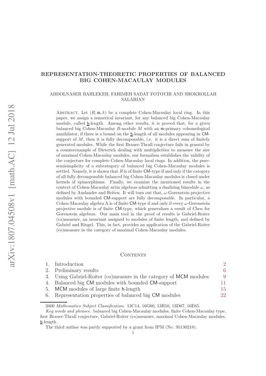 PDF) Representation-theoretic properties of balanced big Cohen