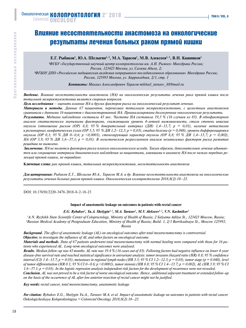 PDF) Impact of anastomotic leakage on outcomes in patients with rectal  cancer