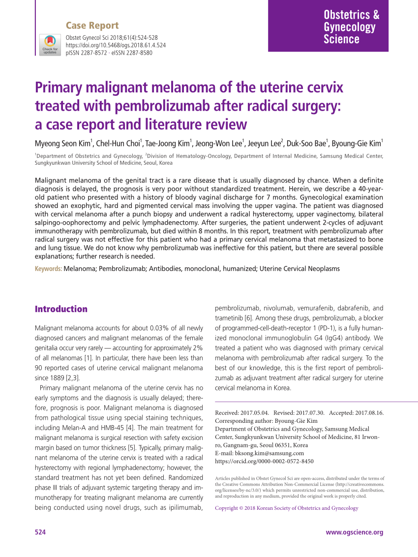 (PDF) Primary malignant melanoma of the uterine cervix treated with