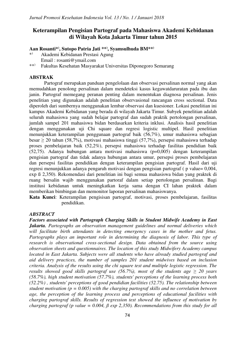 Pdf Keterampilan Pengisian Partograf Pada Mahasiswa Akademi
