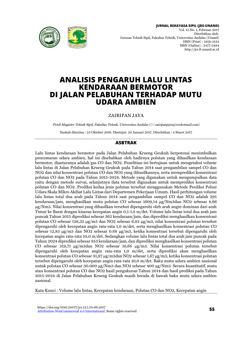 Pdf Analisis Pengaruh Lalu Lintas Kendaraan Bermotor Di Jalan Pelabuhan Terhadap Mutu Udara Ambien