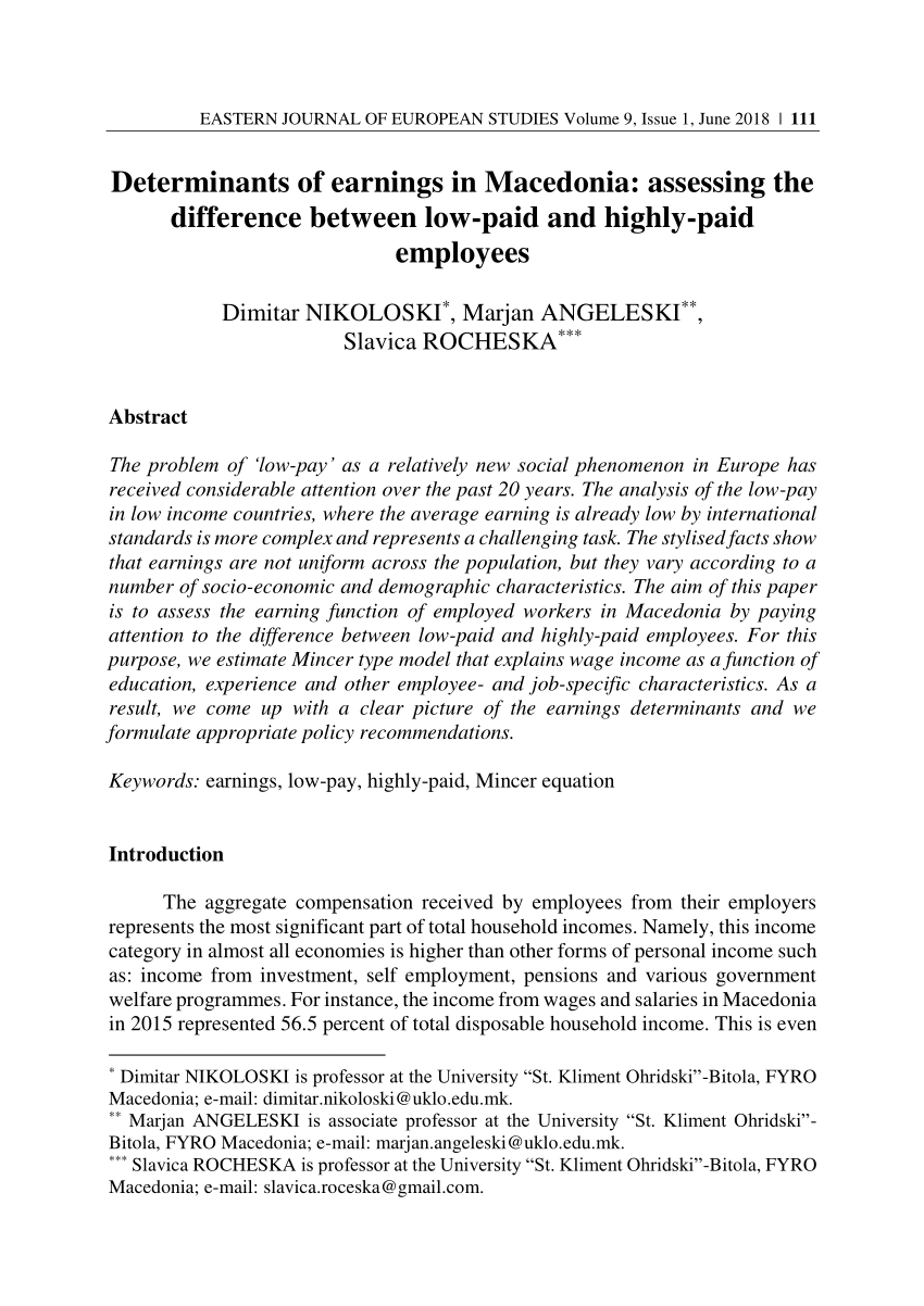 PDF) Determinants of earnings in Macedonia Assessing the difference between low-paid and highly-paid employees image