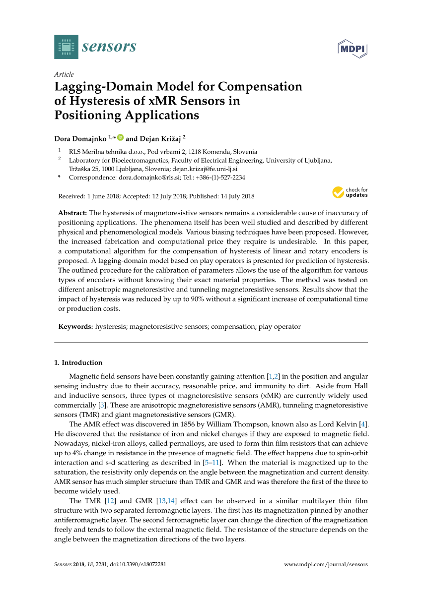 Pdf Lagging Domain Model For Compensation Of Hysteresis Of Xmr