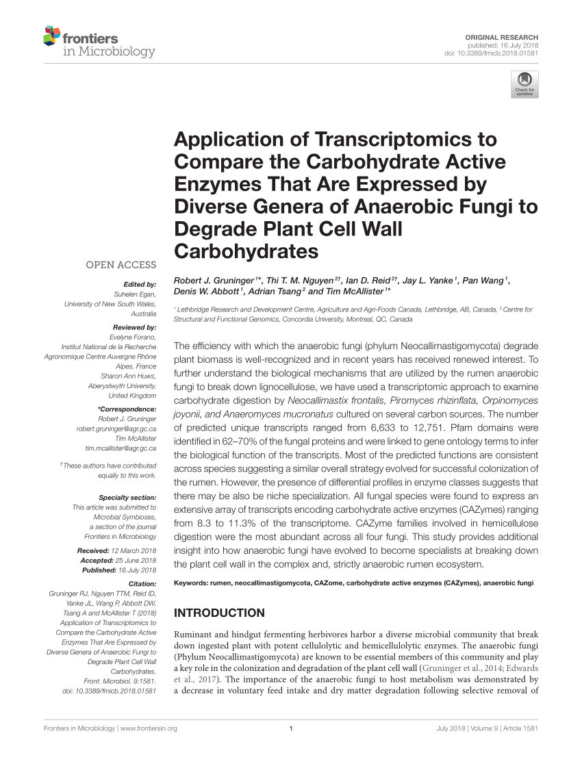 (PDF) Application of Transcriptomics to Compare the Carbohydrate Active
