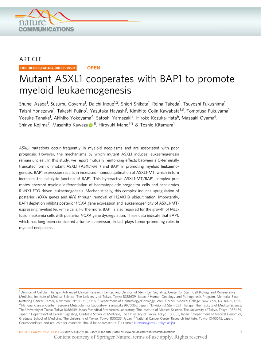 (PDF) Mutant ASXL1 cooperates with BAP1 to promote myeloid