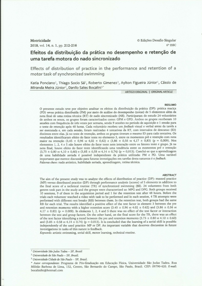 (PDF) Efeitos da distribuição da prática no desempenho e retenção de