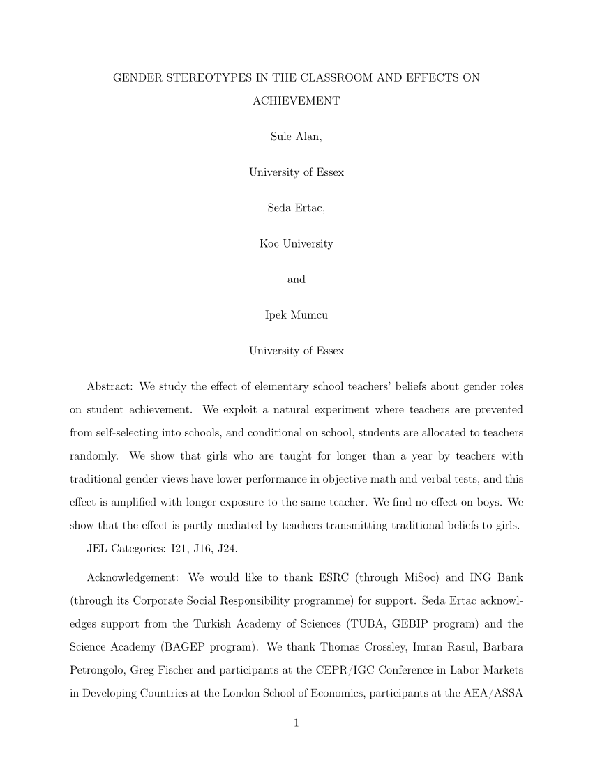 Pdf) Gender Stereotypes In The Classroom And Effects On Achievement