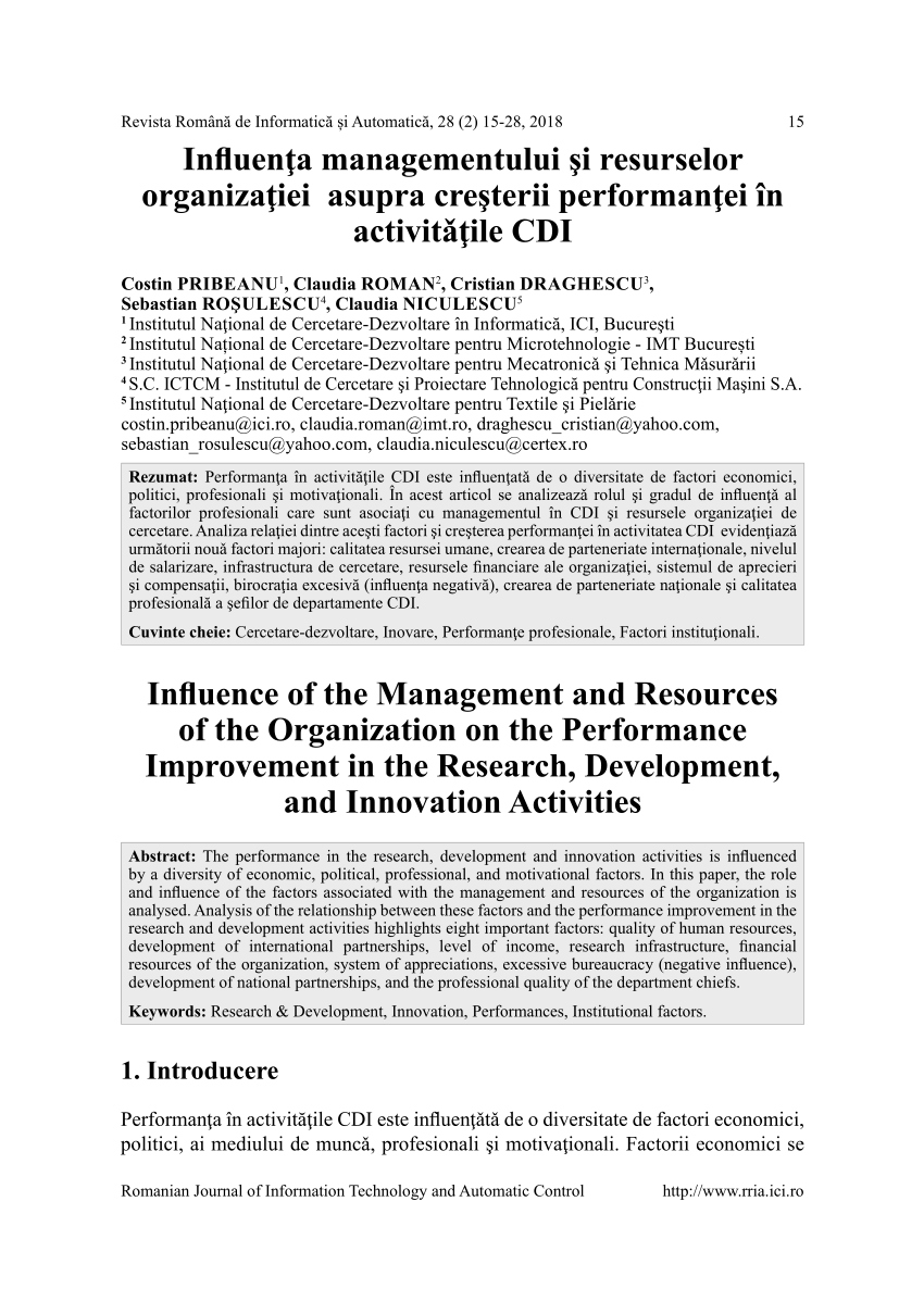 Mutual request finished PDF) Influenţa managementului şi resurselor organizaţiei asupra creşterii  performanţei în activitǎţile CDI