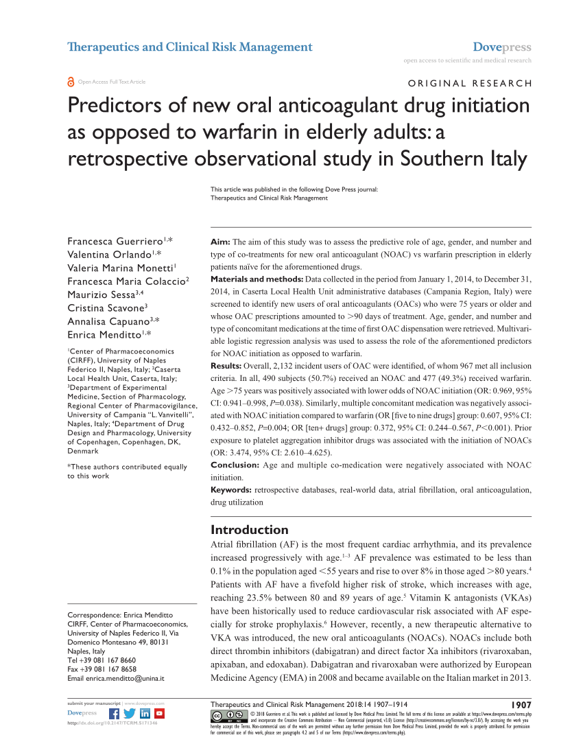 PDF Predictors of New Oral Anticoagulant drugs NOACs initiation  