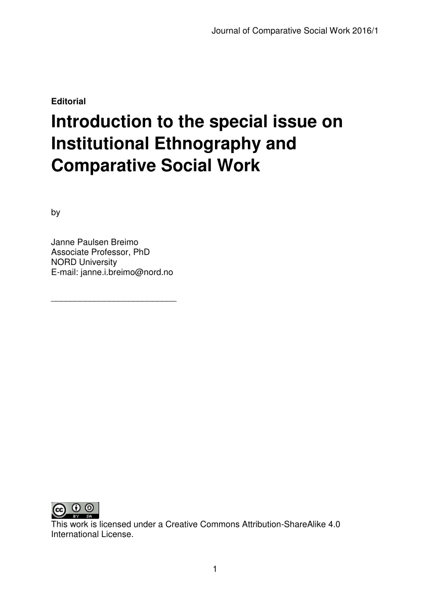 Pdf Introduction To The Special Issue On Institutional Ethnography And Comparative Social Work 