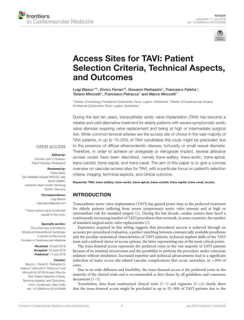 Pdf Access Sites For Tavi Patient Selection Criteria Technical