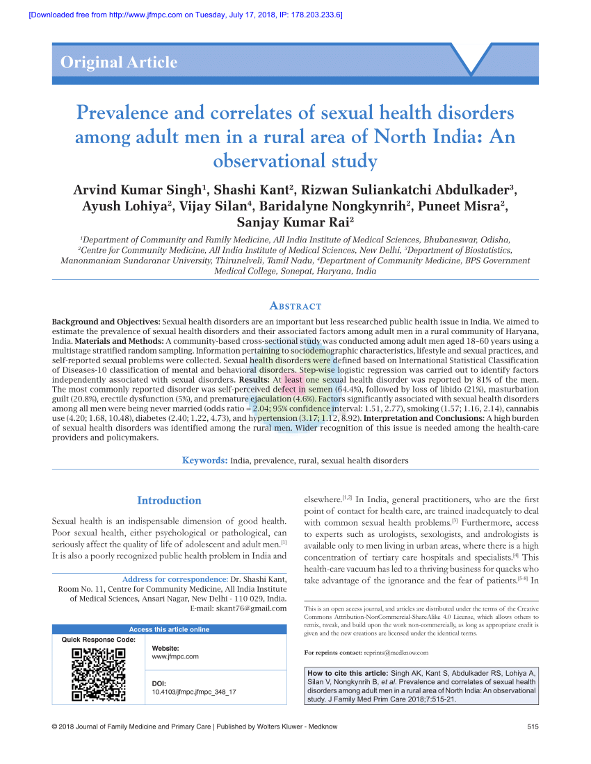 PDF Prevalence and correlates of sexual health disorders among